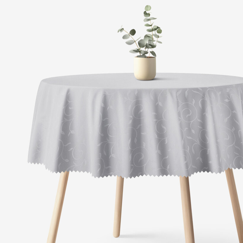 Runde festliche Teflon-Tischdecke - grau mit großen Ornamenten