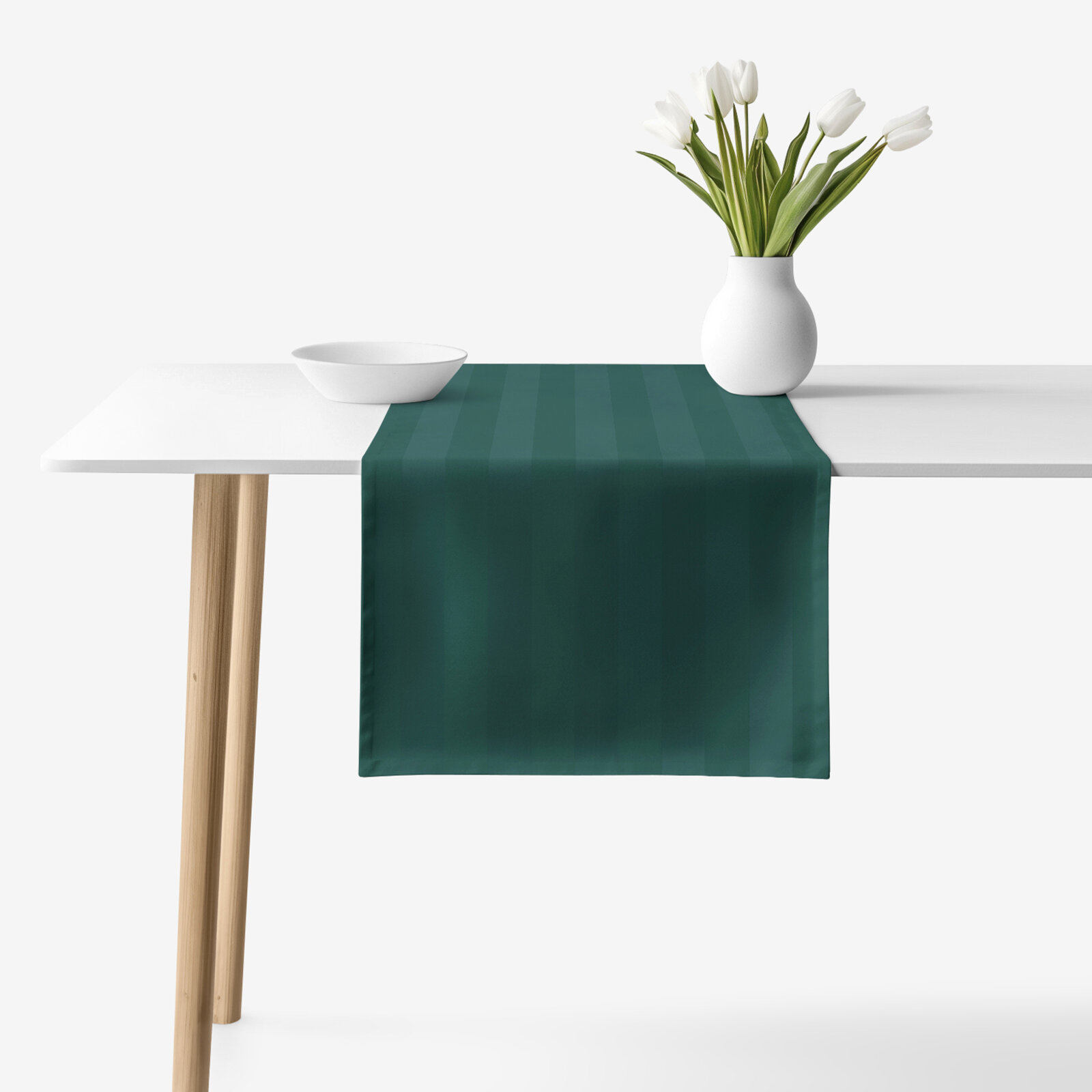 Festliche Damast-Tischläufer - dunkelgrüne Streifen mit Satin-Glanz - 2 Stück