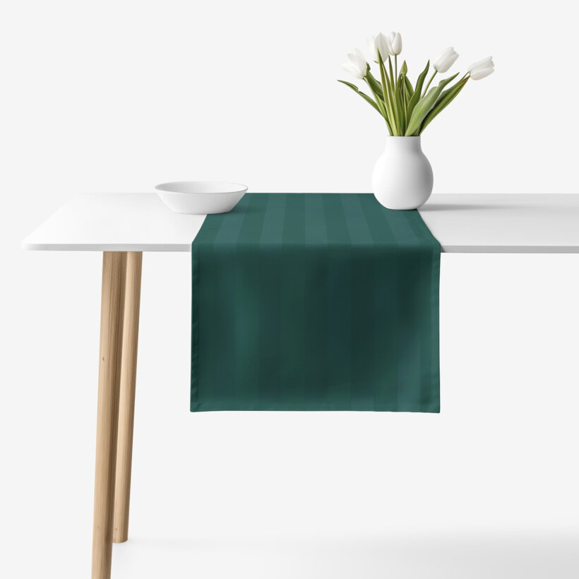 Festliche Damast-Tischläufer - dunkelgrüne Streifen mit Satin-Glanz - 2 Stück