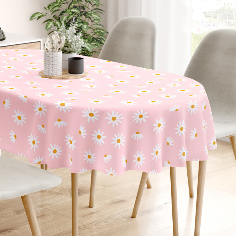 Ovale Tischdecke aus 100% Baumwolle - Margerite Blumen