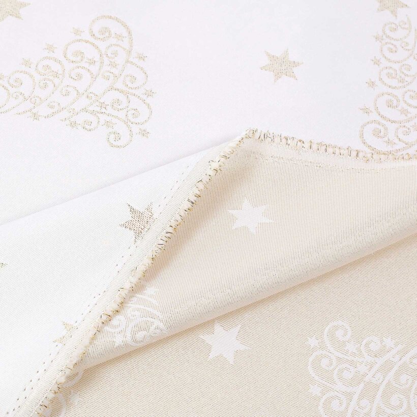 Weihnachtlicher Teflonstoff für Tischdecken – Goldene Tannenbäume und Sterne