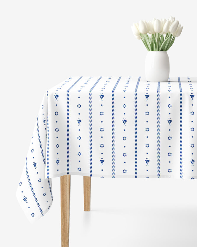 Eckige Tischdecke 100% Baumwolle - Weiße Folklore