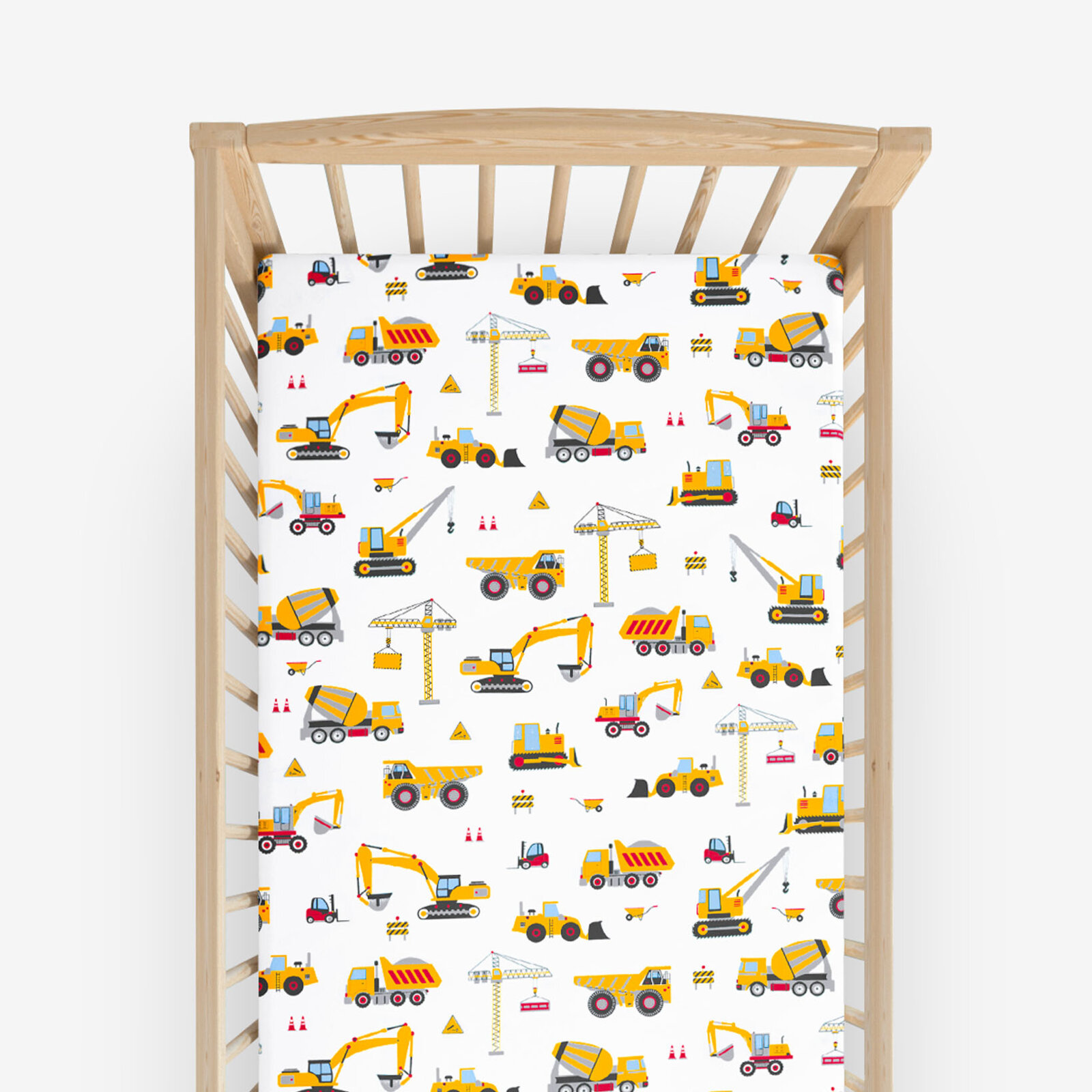 Spannbetttuch aus Baumwolle für Babybetten - Lastwagen und Bagger