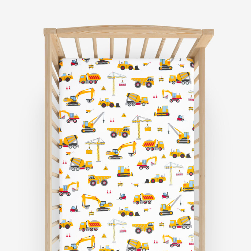 Spannbetttuch aus Baumwolle für Babybetten - Lastwagen und Bagger