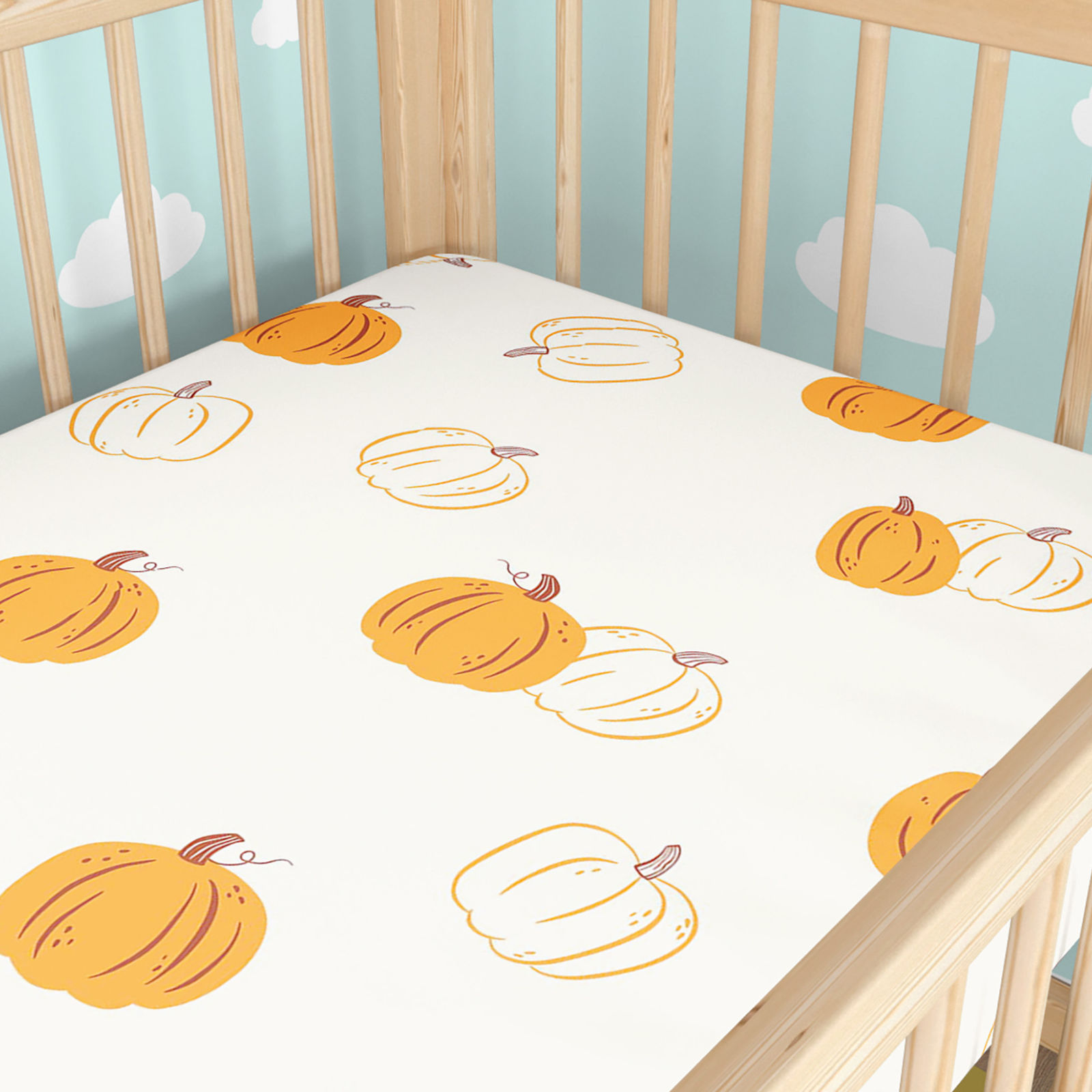 Spannbetttuch aus Baumwolle für Babybetten - Herbstkürbis