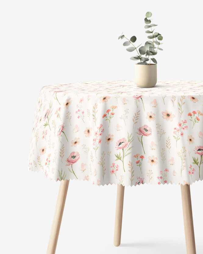 Runde Tischdecke Teflon - Rosa Blümchen