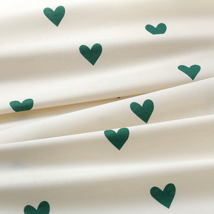 Eckige Tischdecke 100% Baumwolle - Herzchen auf Elfenbein