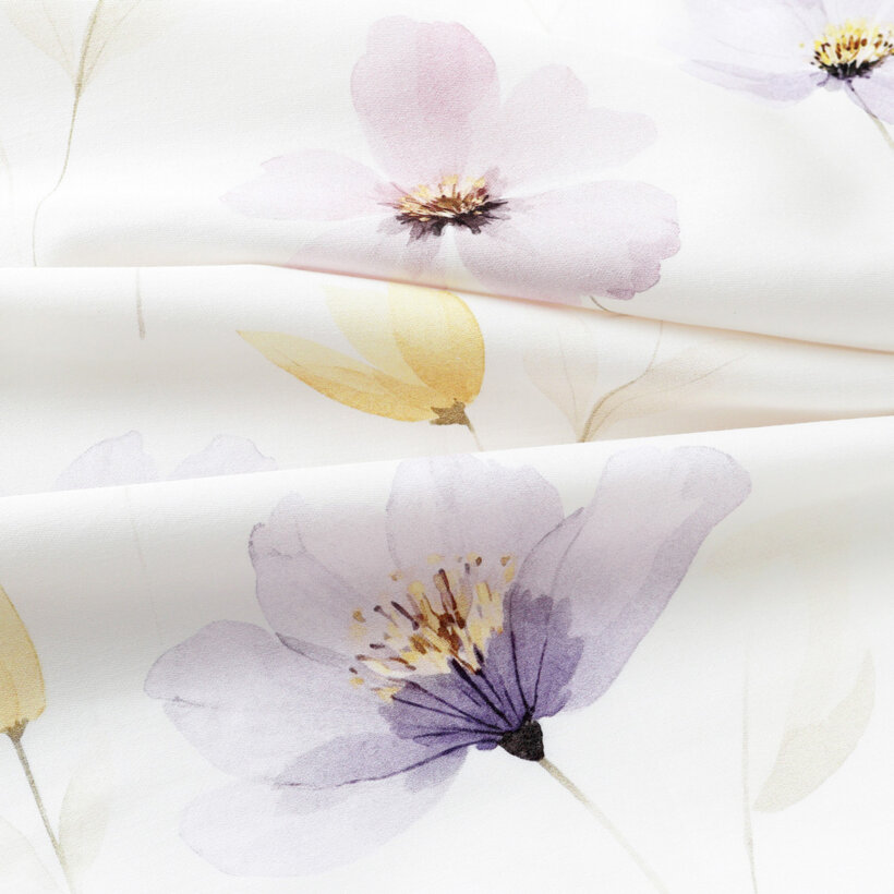 Kissenbezug aus Mako-Satin - Lila Blüten