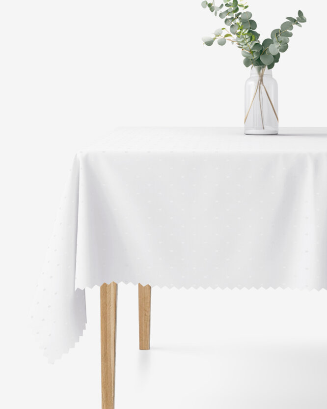 Festliche eckige Teflon-Tischdecke - weiß mit glänzenden Rechtecken