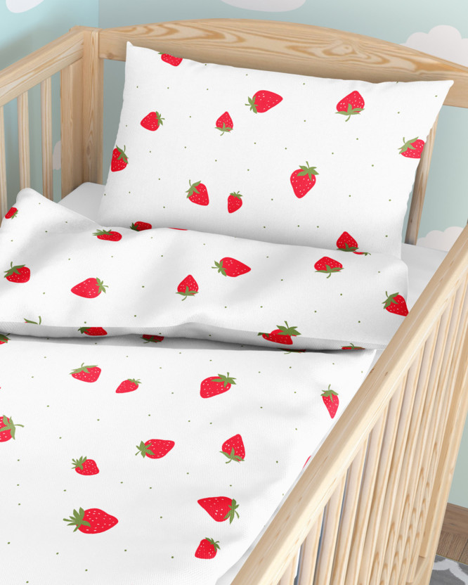 Bettwäsche für Babybetten aus Baumwolle - frische Erdbeeren