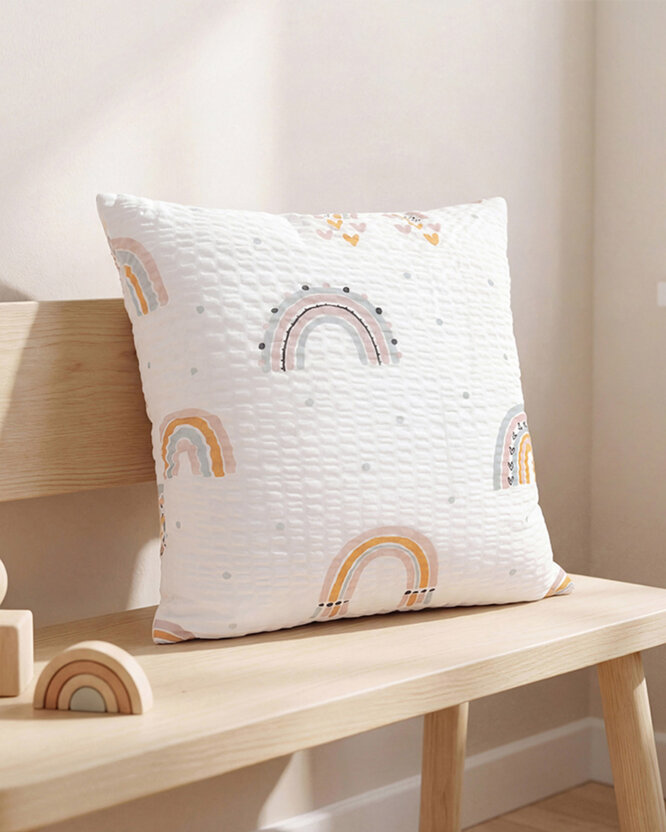 Kinder-Seersucker-Kissenbezug - gemalte Regenbögen