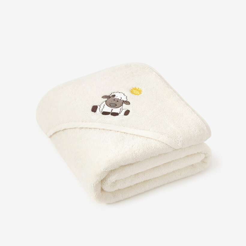 Frottee Babybadetuch mit Kapuze - Schaf auf Creme