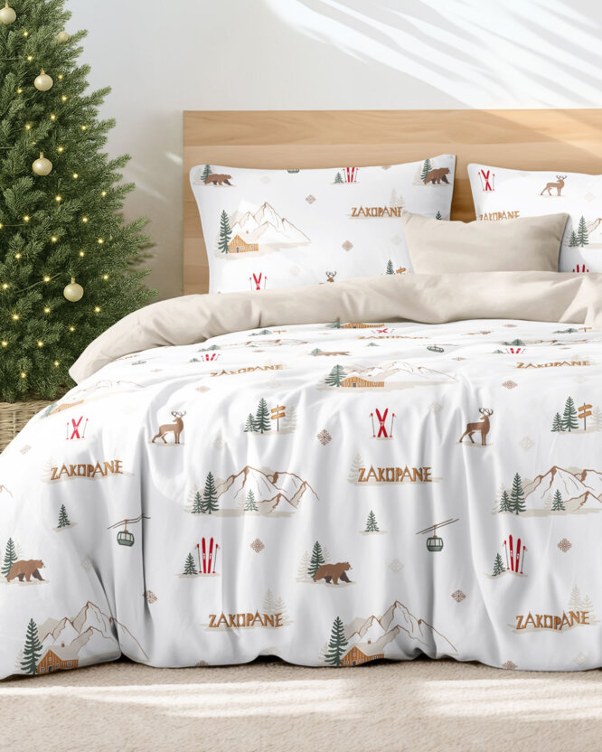 Weihnachts-Bettwäsche aus Baumwolle Duo - Zakopane mit Latte