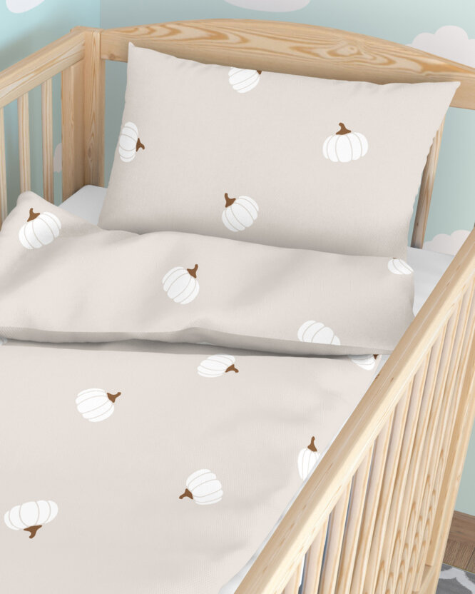 Bettwäsche für Babybetten aus Baumwolle - Kürbisse auf Creme