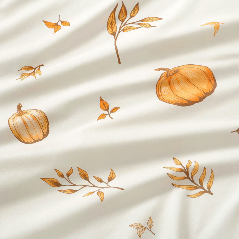 Baumwollstoff - Herbstkürbisse und Blätter