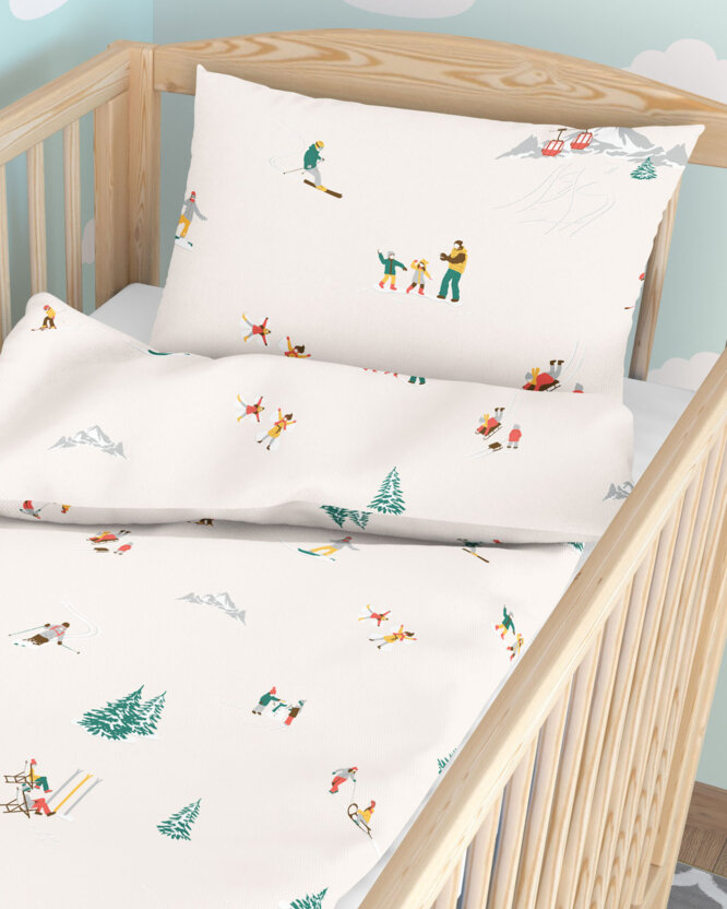 Weihnachtliche Bettwäsche für Babybetten aus Baumwolle - Winterfreuden