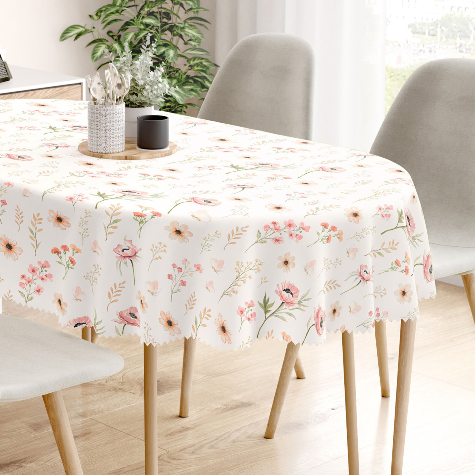 Ovale Tischdecke Teflon - Rosa Blümchen