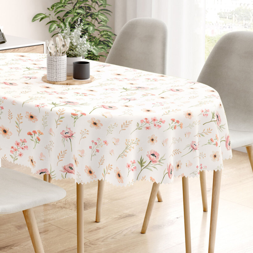 Ovale Tischdecke Teflon - Rosa Blümchen