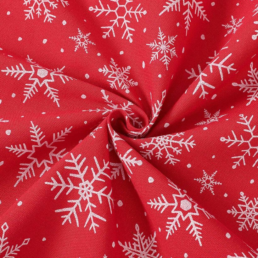 Dekorativer Stoff Valencia - Weihnachtssterne auf rotem Hintergrund