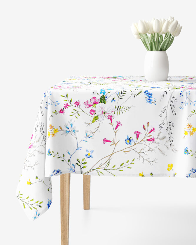 Eckige Tischdecke 100% Baumwolle - Gemalte Wiesenblumen