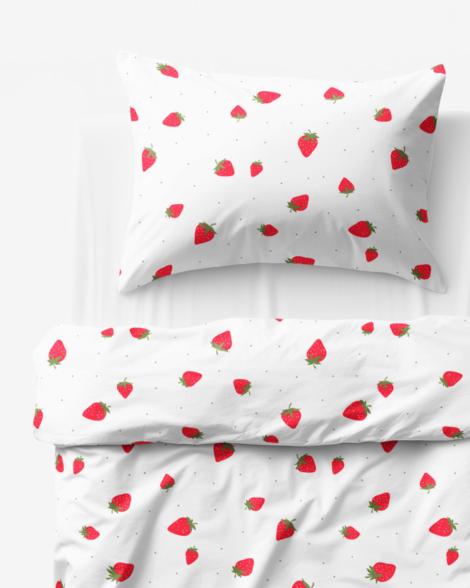 Kinder - Bettwäsche aus Baumwolle - frische Erdbeeren