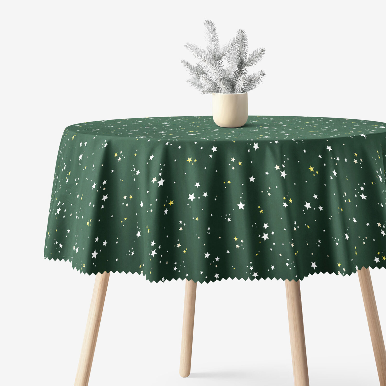 Runde Weihnachts-Tischdecke Teflon - Sterne auf Grün