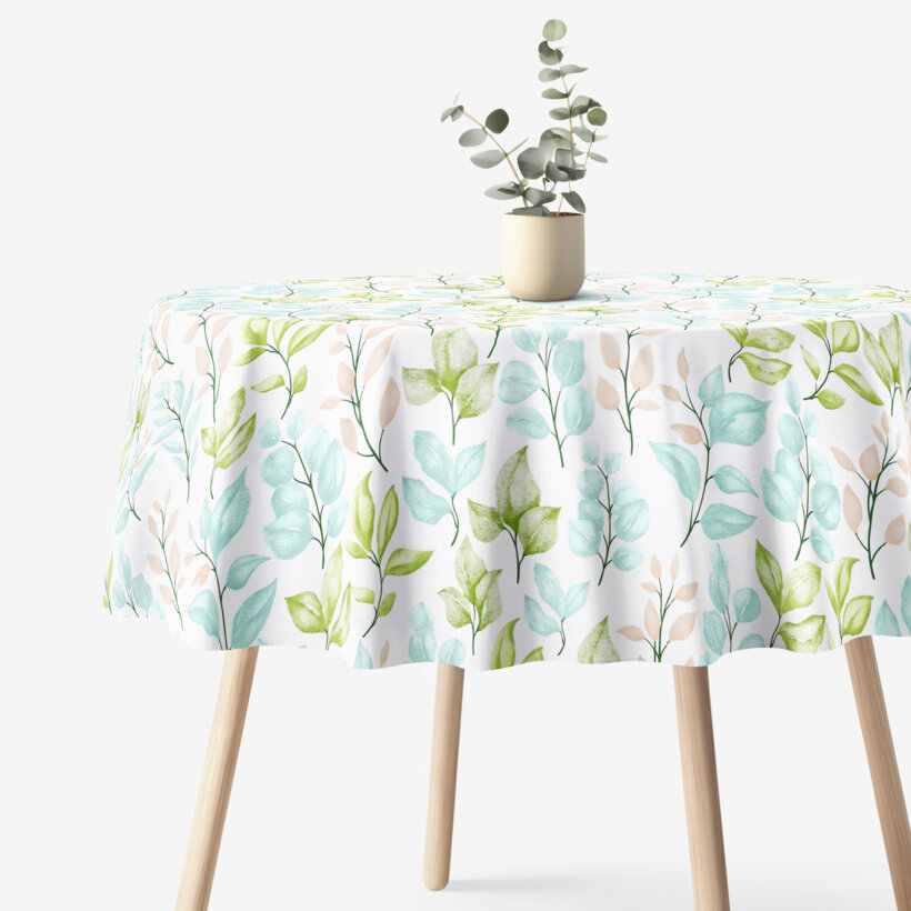 Runde Tischdecke 100% Baumwolle Deluxe - bemalte Blätter