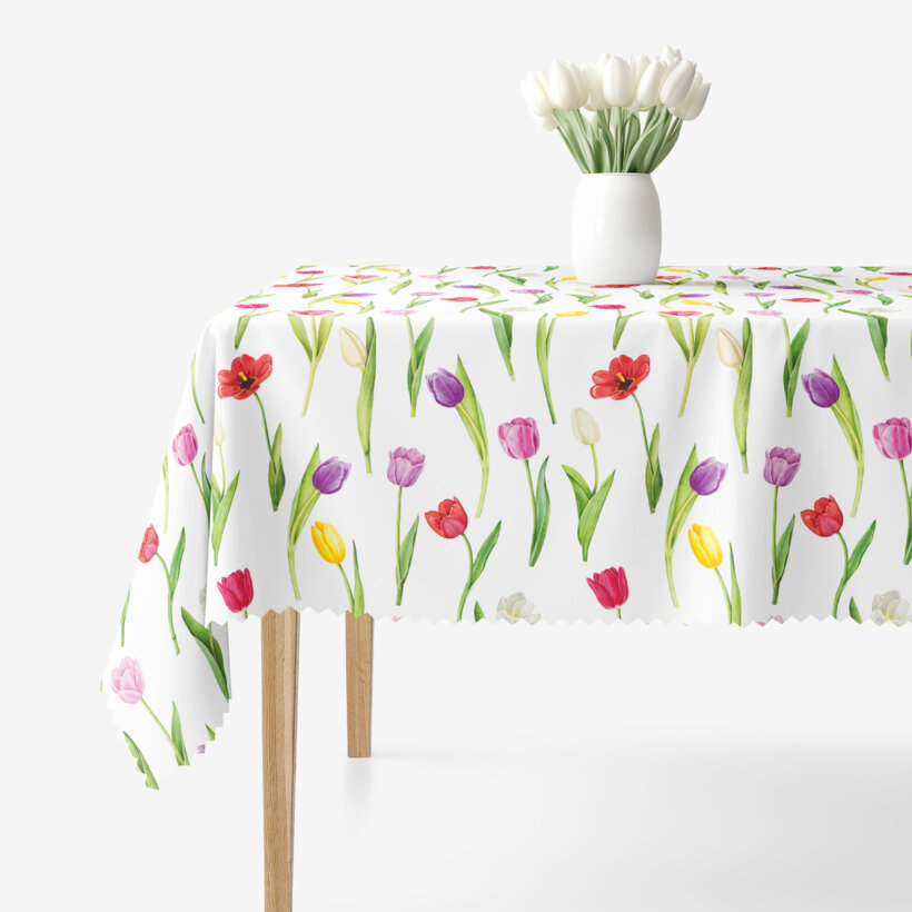 Eckige Teflon-Tischdecke - Bunte Tulpen