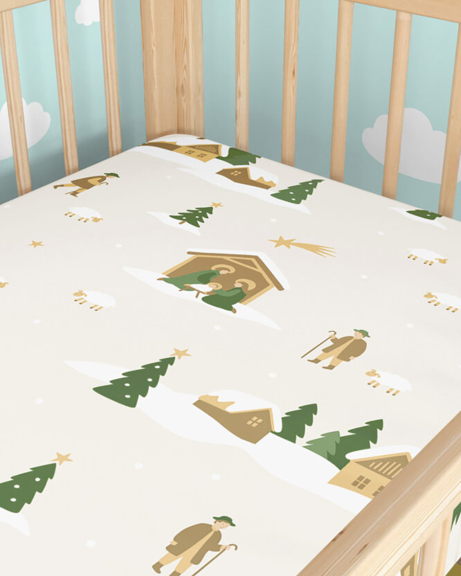 Weihnachtliches Spannbetttuch aus Baumwolle für Babybetten - Weihnachtslieder