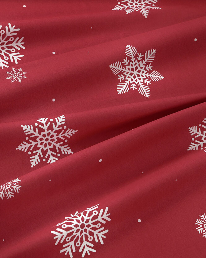 Weihnachtlicher Baumwollstoff - Schneeflocken auf Rot