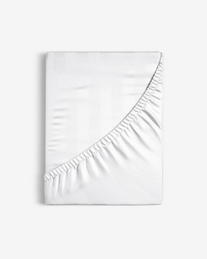 Spannbettlaken aus Damask - Weiße Streifen mit Satin-Glanz