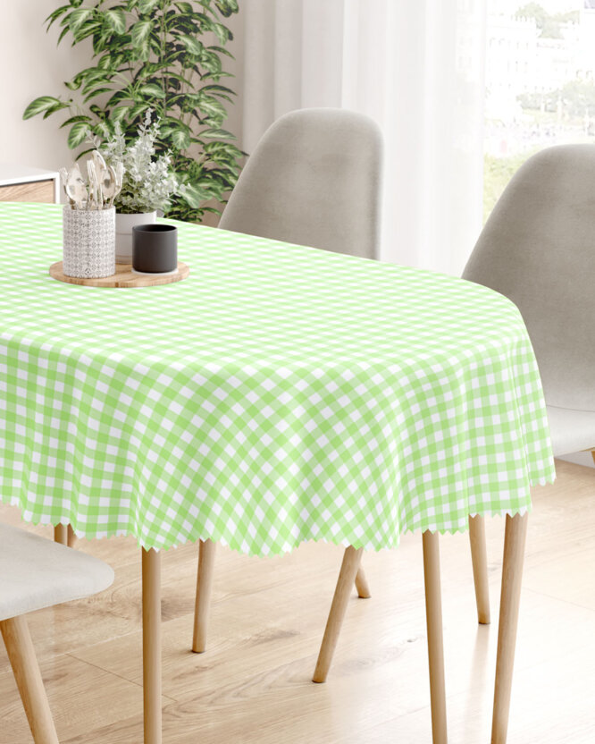 Ovale Tischdecke Teflon - grüne Würfel