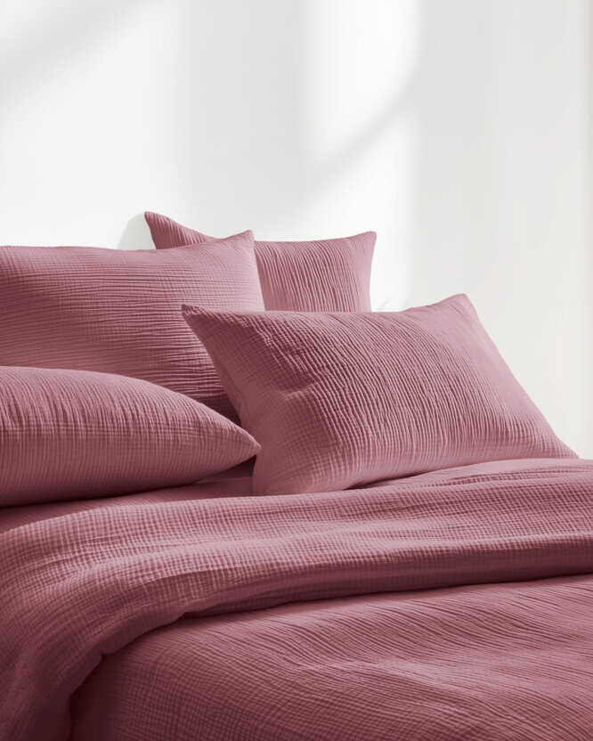 Musselin-Bettwäsche – burgunderrosa