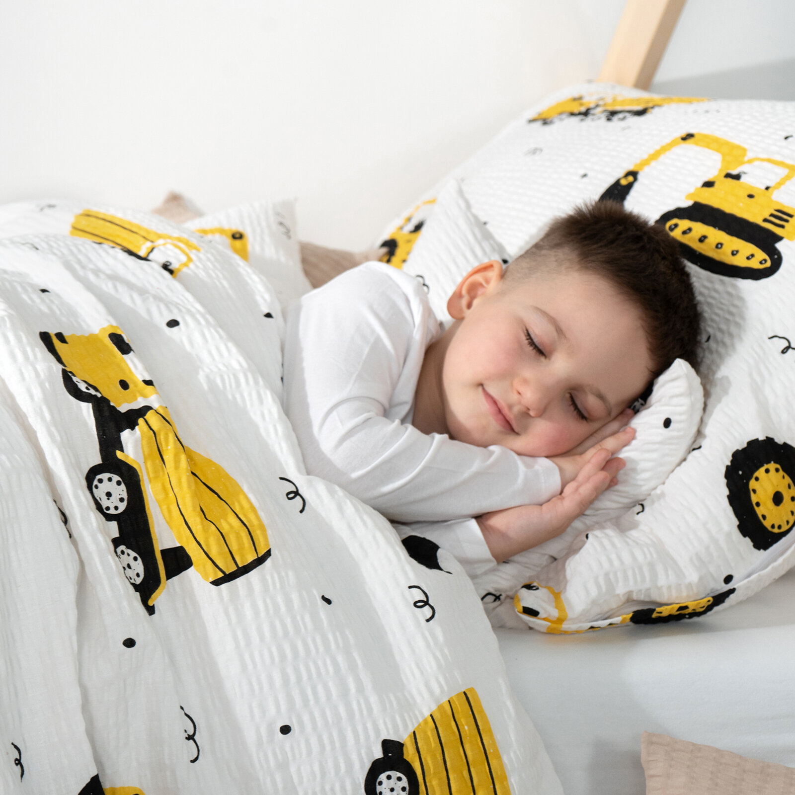 Kinder - Seersucker Bettwäsche - Bagger und Baufahrzeuge