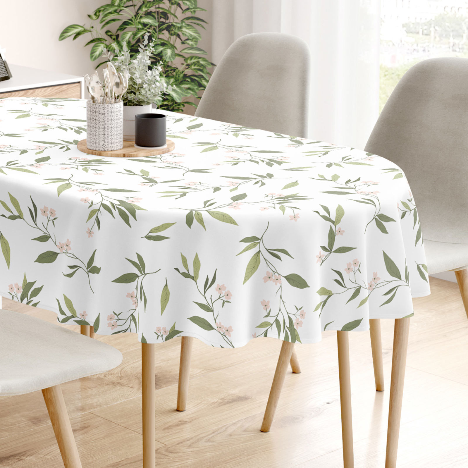 Ovale Tischdecke 100% Baumwolle - Duft nach Jasmin