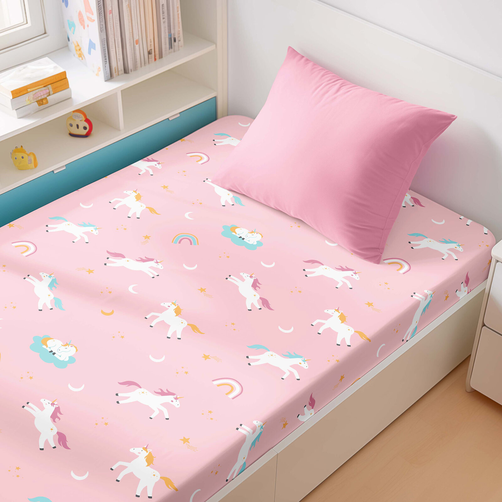 Kinder-Spannbetttuch aus Baumwolle - Lustige Einhörner