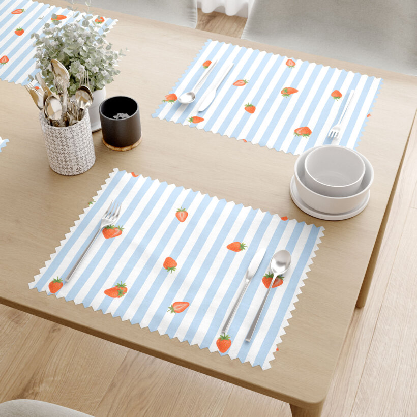 Tischset Teflon - blaue Streifen mit Erdbeeren - 2 Stück