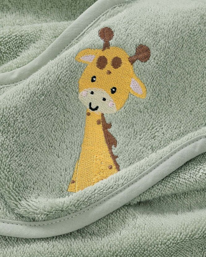 Frottee Babybadetuch mit Kapuze - Giraffe auf Salbei