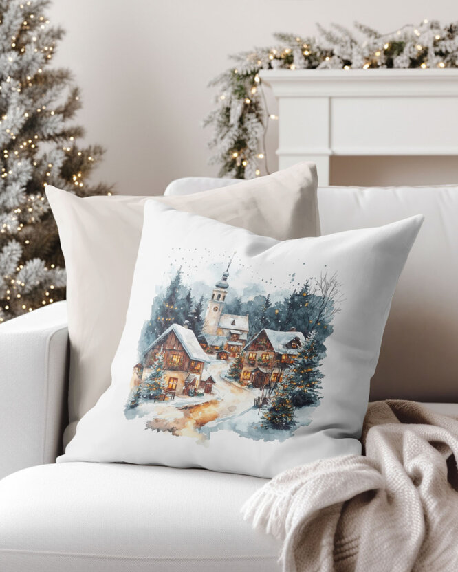 Weihnachtlicher dekorativer Kissenbezug - Winterdorf