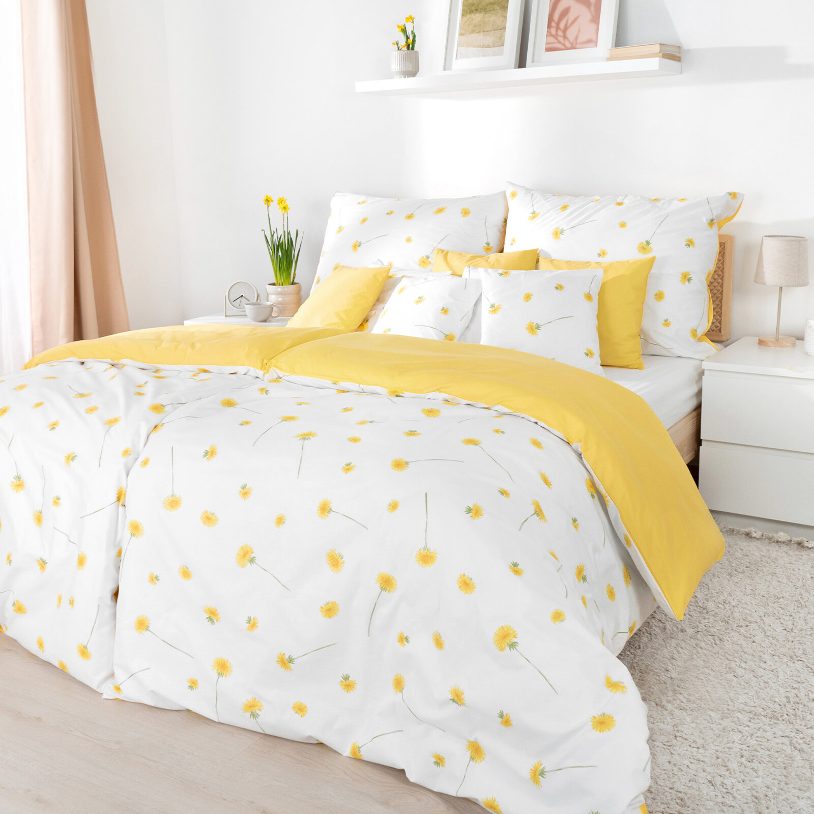 Bettwäsche aus Baumwolle Duo - Löwenzahn mit gelb