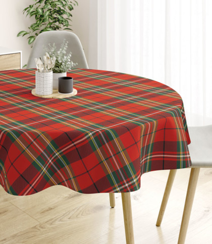 Runde Tischdecke 100% Baumwolle - rotes Karo