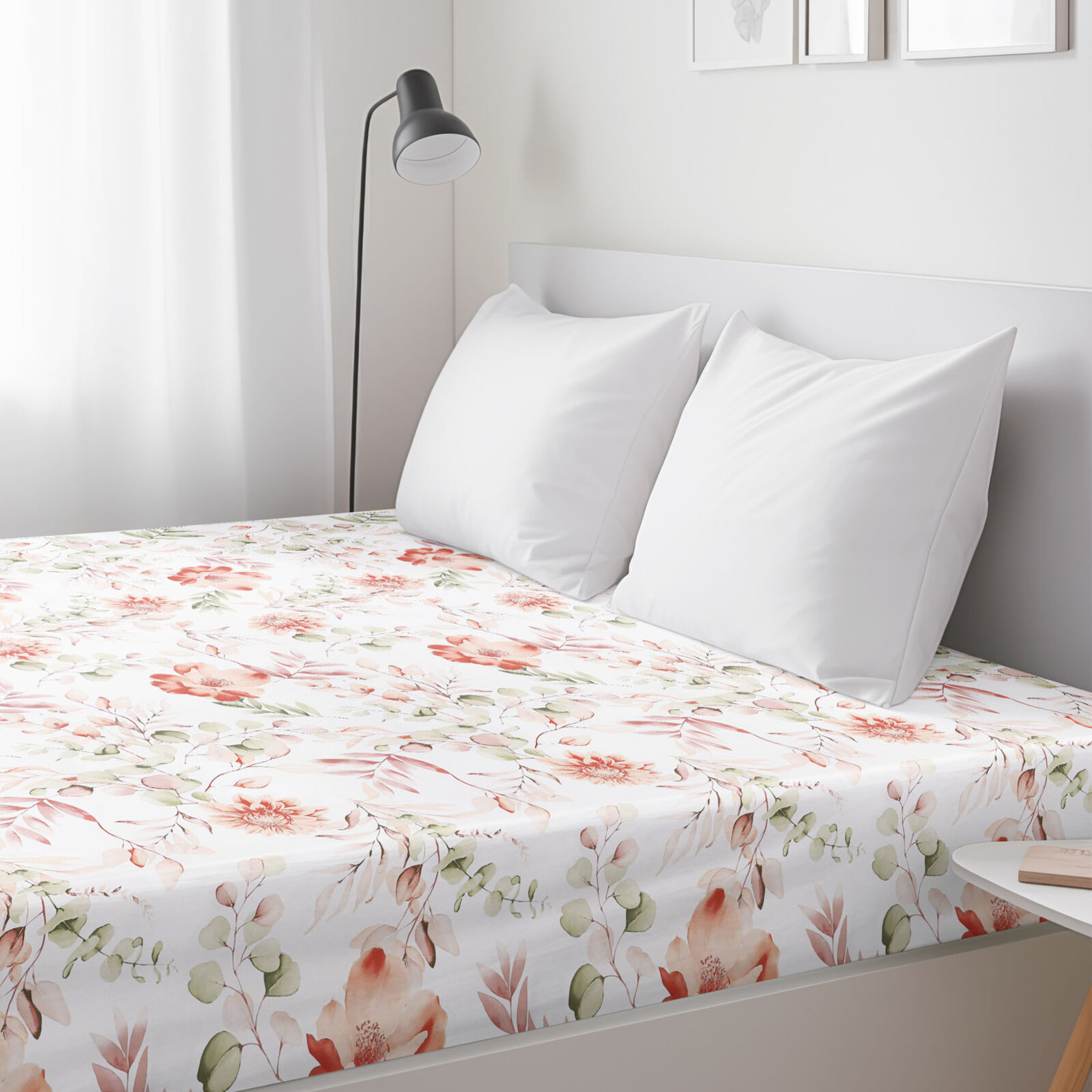 Spannbettlaken aus Baumwolle Deluxe - aquarelle Blumen
