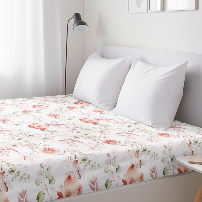 Spannbettlaken aus Baumwolle Deluxe - aquarelle Blumen
