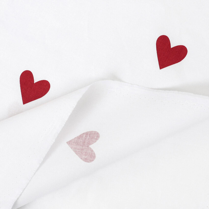 Baumwollstoff - Rote Herzchen auf Weiß