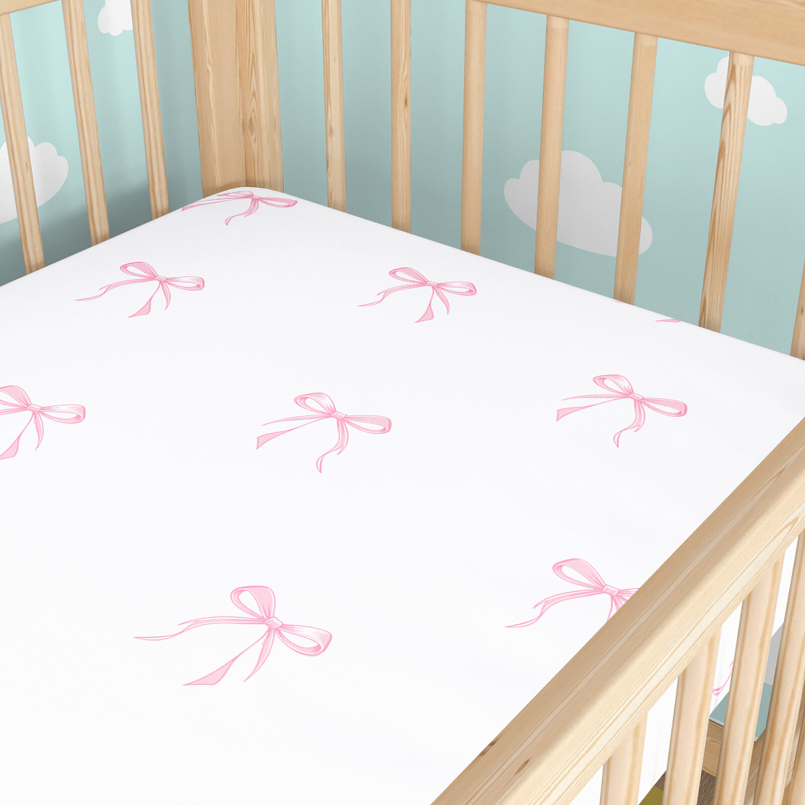 Spannbetttuch aus Baumwolle für Babybetten - rosa Schleifen