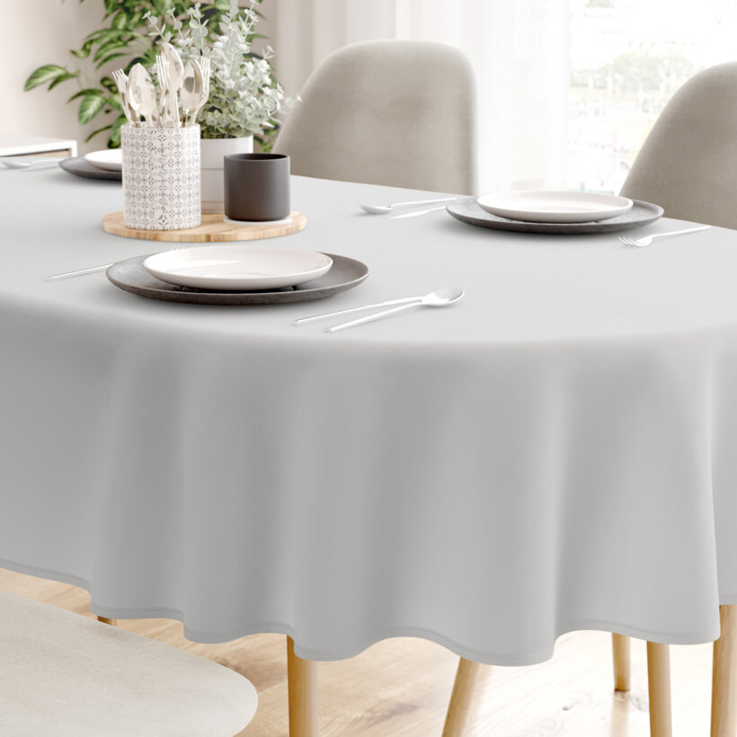 Ovale Tischdecke aus 100% Baumwolle - hellgrau