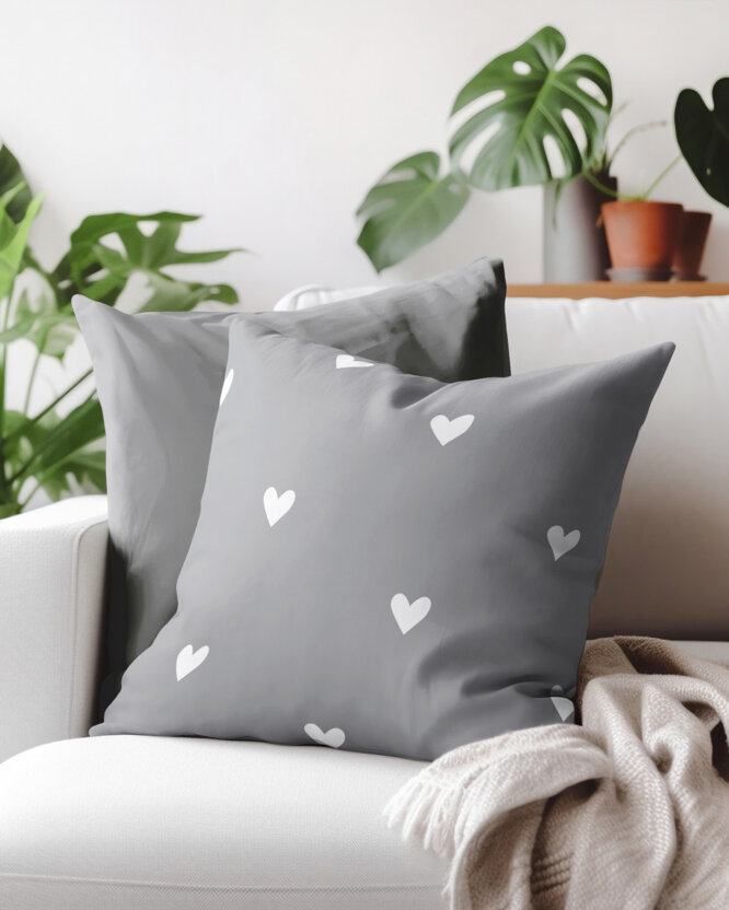 Kissenbezug aus Baumwolle - Herzchen auf Grau