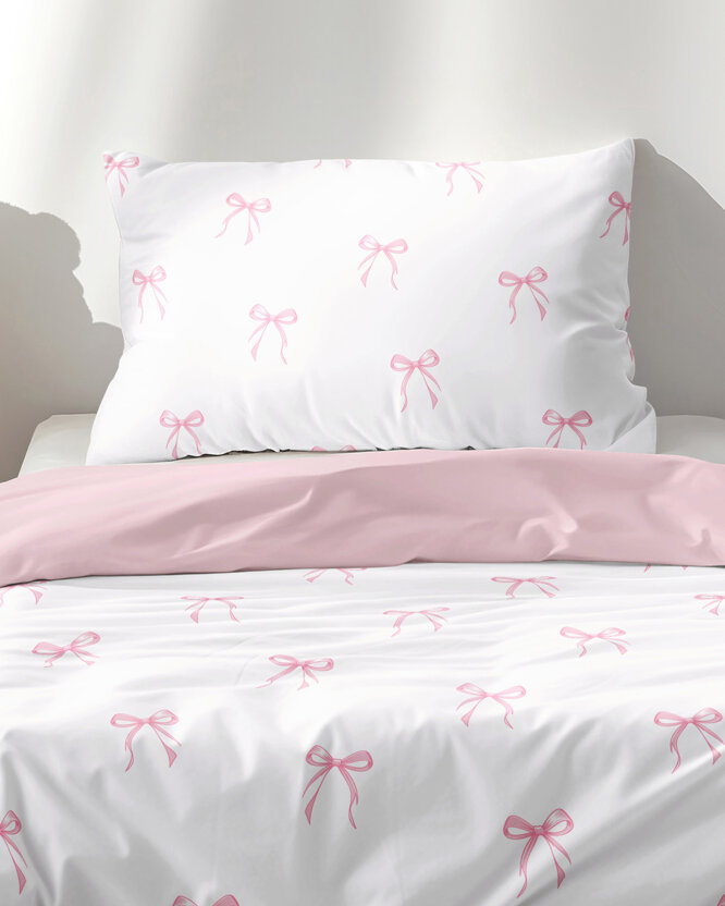 Kinder-Bettwäsche aus Baumwolle Duo - rosa Schleifen mit Puderrosa