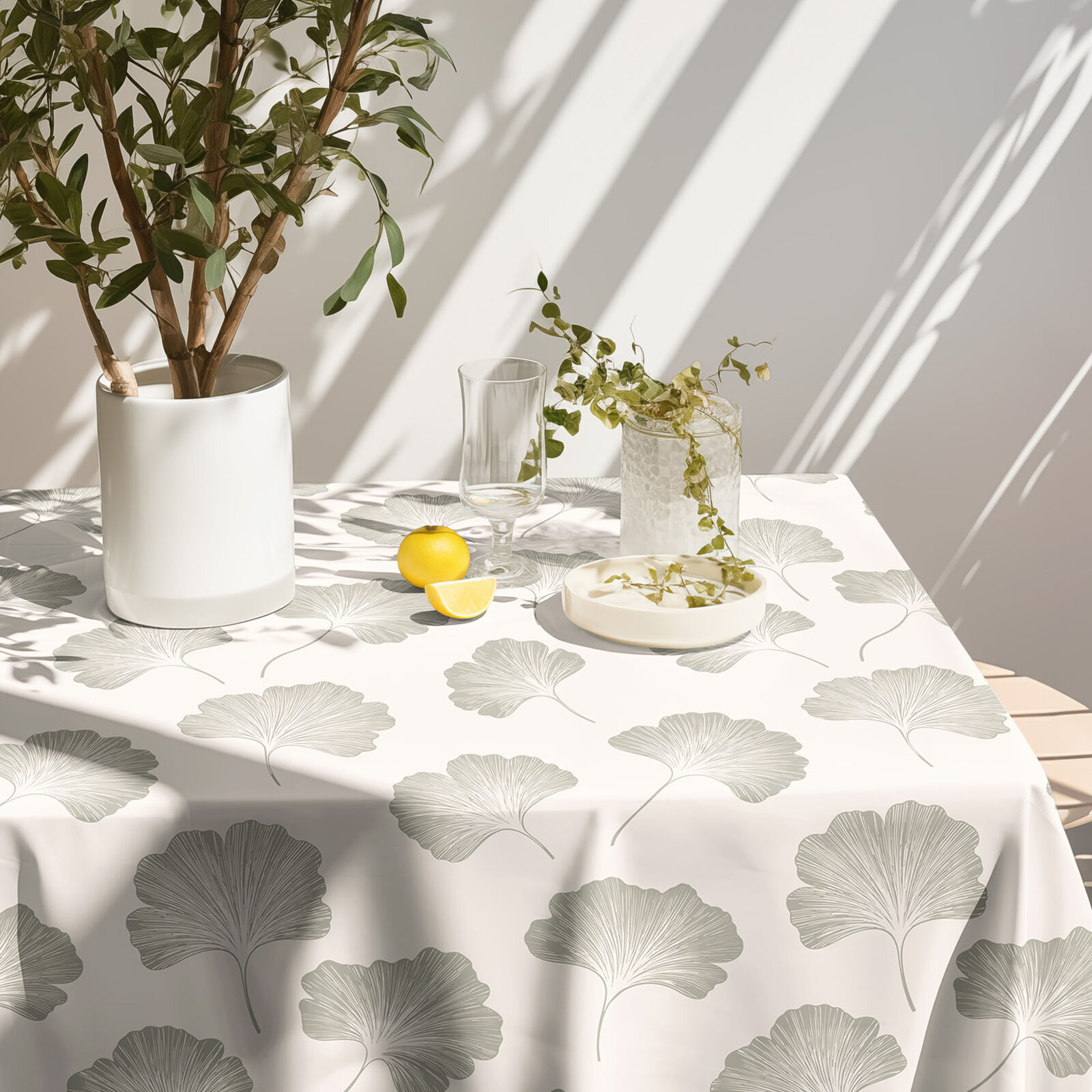 Eckige Tischdecke 100% Baumwolle - Ginkgoblätter