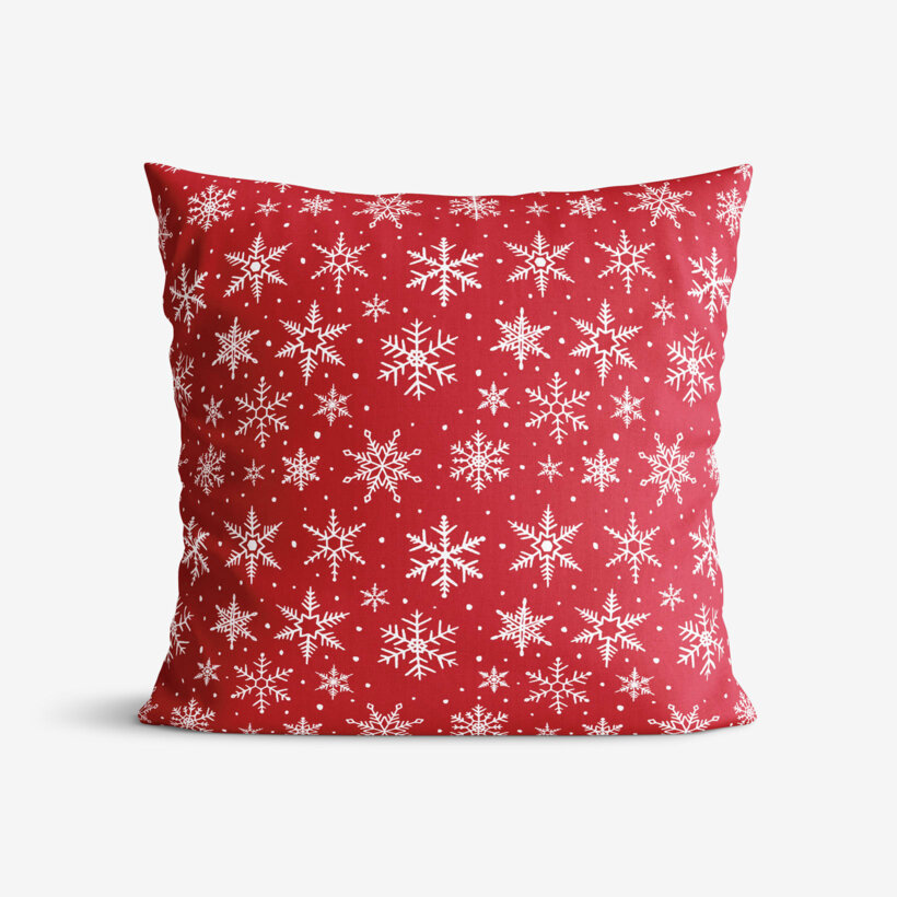 Weihnachtskissenbezug Valencia – Weiße Flocken auf Rot